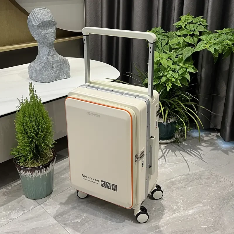 侧开盖登机行李箱2025新款简约多功能密码箱男女宽拉杆旅行箱24寸