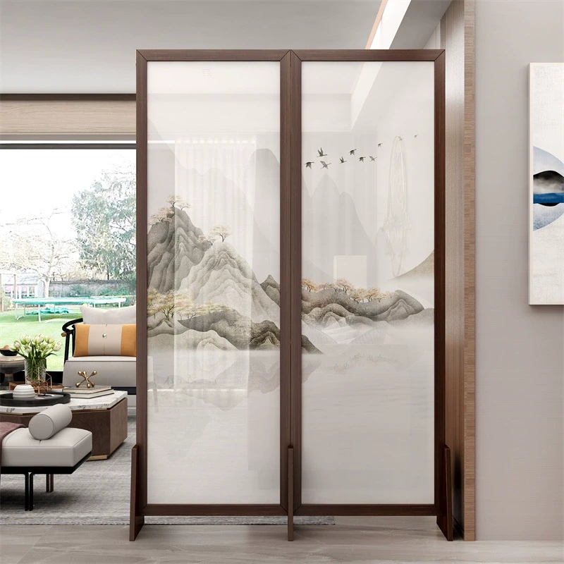 实木屏风隔断简约现代遮挡入户玄关客厅双面新中式办公室折叠移动