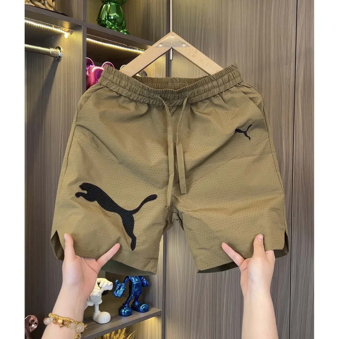 夏季男士透气打孔刺绣多色百搭休闲高档短裤速干薄款沙滩运动