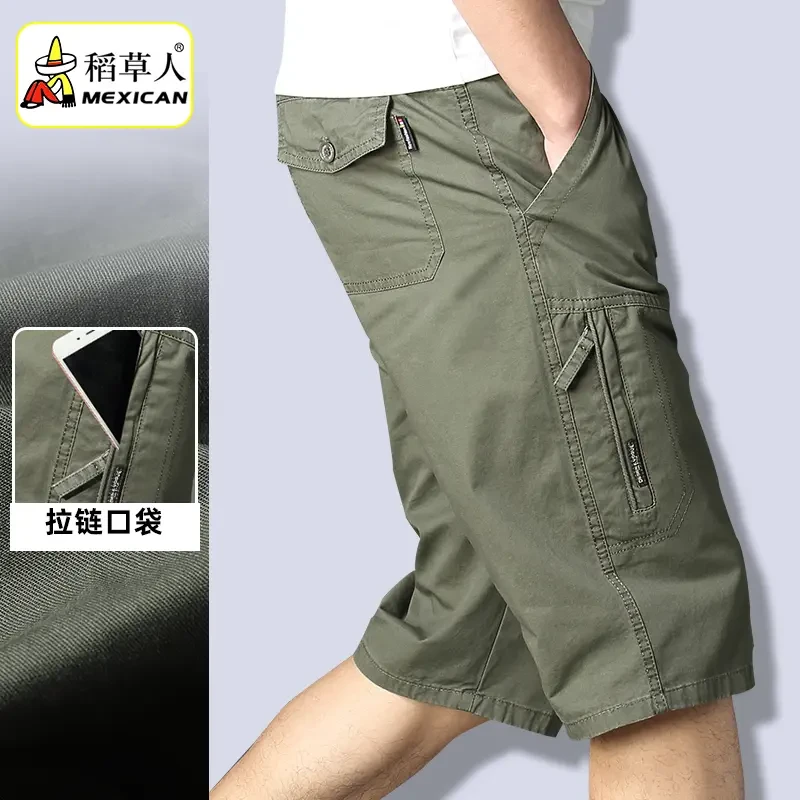 稻草人纯棉七分裤男款夏季新款宽松直筒休闲中裤30至35岁男士短裤