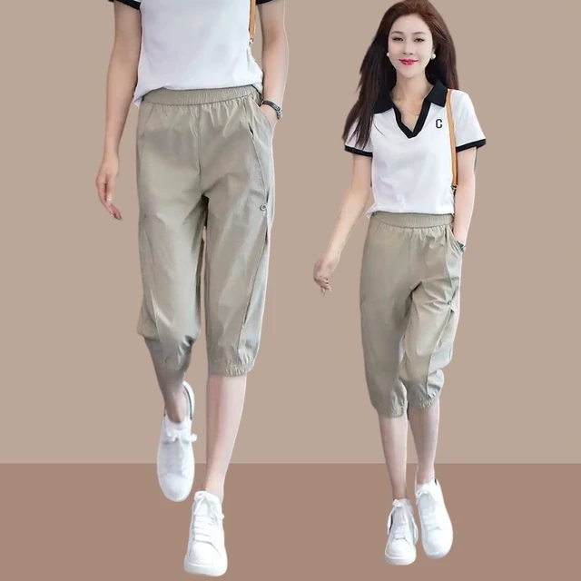 2025夏季新款女士冰丝七分哈伦裤显瘦休闲运动裤高腰百搭速干裤子