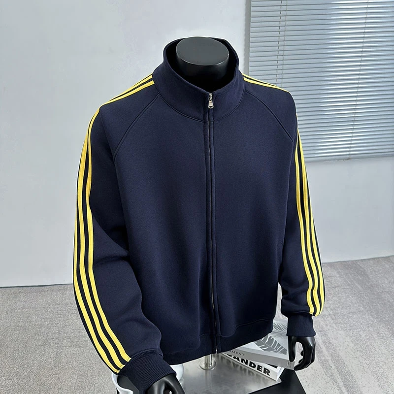 加大码300斤美式高街个性条纹开衫卫衣男春秋宽松痞帅高级感上衣