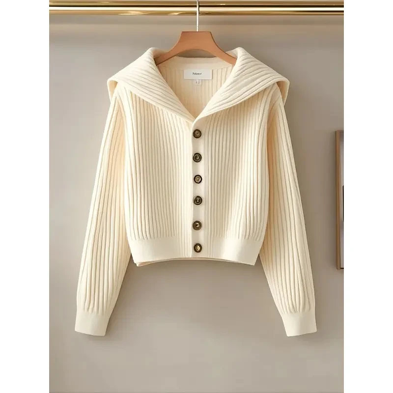 白色复古慵懒风高级感毛衣2025秋季新款女小个子针织开衫上衣外穿