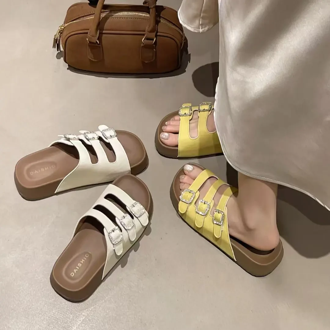 啄木鸟女士真皮平底拖鞋2025夏季新款厚底凉鞋时尚百搭凉拖