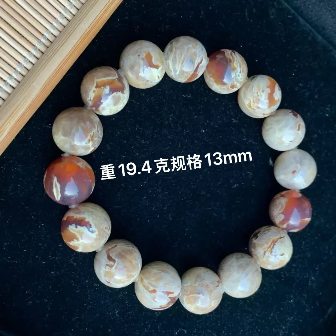 天然缅甸琥珀一刀料瓷白妖花溶洞13+手串