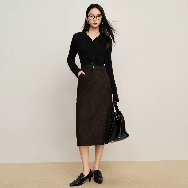 【尚雅专属】过膝中长羊毛半身裙女秋冬2024年复古高腰显瘦A字裙