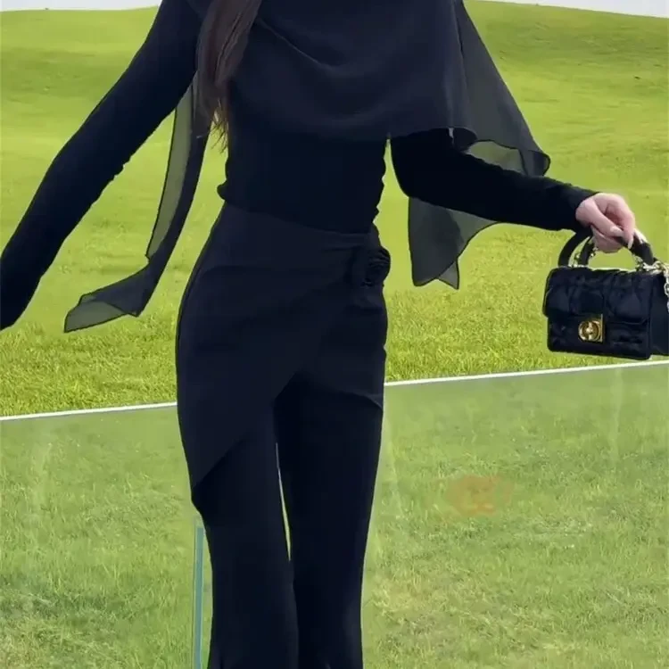 新款独特别致设计感显高显瘦长袖上衣裤子两件套女装