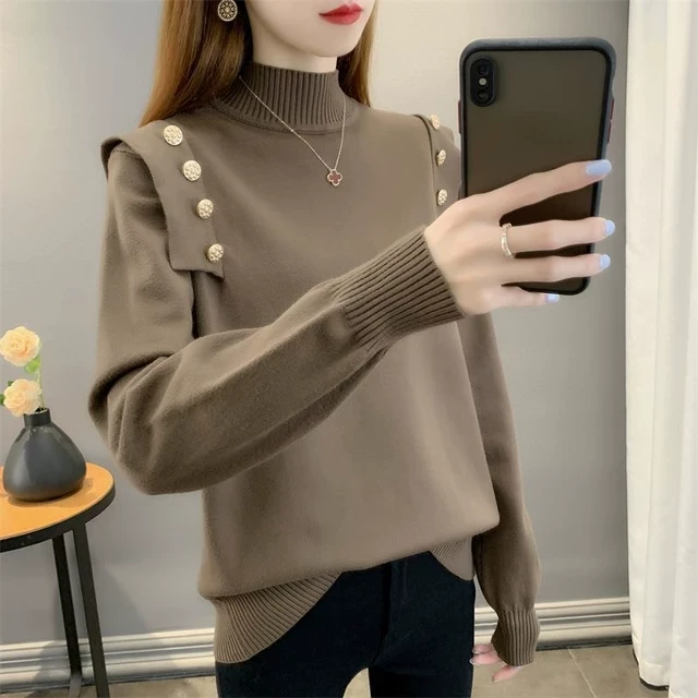 宽松显瘦【80-200斤】套头半高领针织打底衫女士秋冬新款洋气毛衣