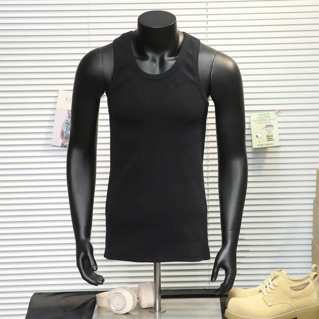 美式高街刺绣重磅无袖T恤背心男夏季显肌肉健身训练潮牌坎肩马甲