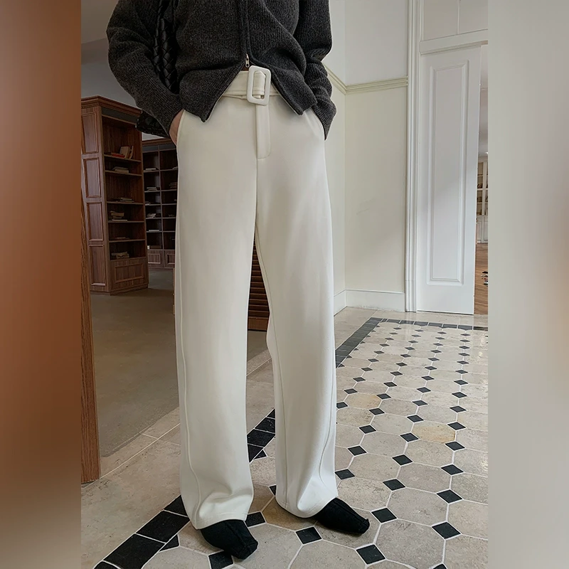 十三粥私服 摩登老钱 百搭休闲高腰镰刀阔腿宽松保暖呢子百搭裤子