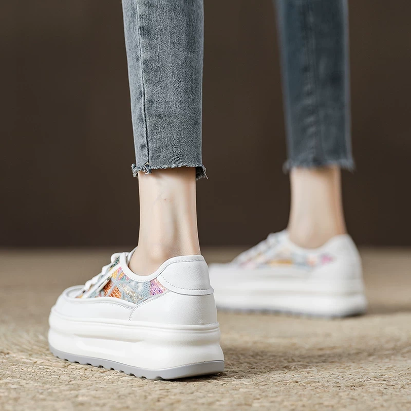 网纱亮片小白鞋女厚底轻便运动休闲板鞋2025夏季薄款网面透气女鞋