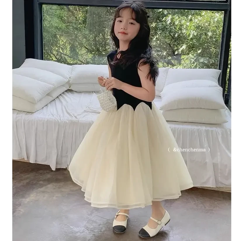女童连衣裙夏装2025新款洋气儿童网纱公主裙小女孩时尚无袖背心裙