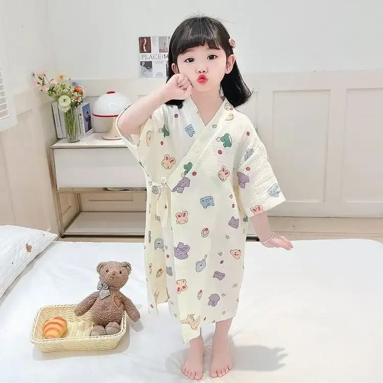 女童浴袍2025夏季新款儿童宝宝纱布浴巾男女童春秋装家居服睡袍