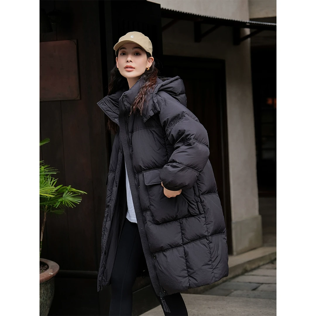 麻霖95白鸭绒防泼水防污休闲加厚保暖中长款连帽可拆卸羽绒服外套