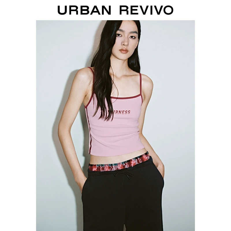 UR2025春季新款女装欧若风撞色字母短款修身吊带背心UYV450018