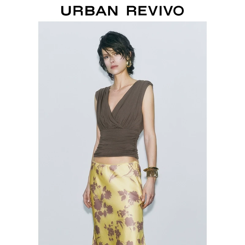 UR2025夏季复古气质褶皱背心女装新款无袖一秒入夏修身UWG450110