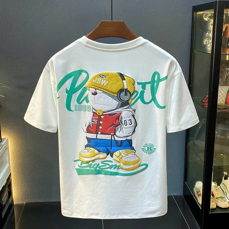 jeep吉普潮牌痞帅发泡印花半袖短袖T恤男宽松体恤五分袖休闲衣服