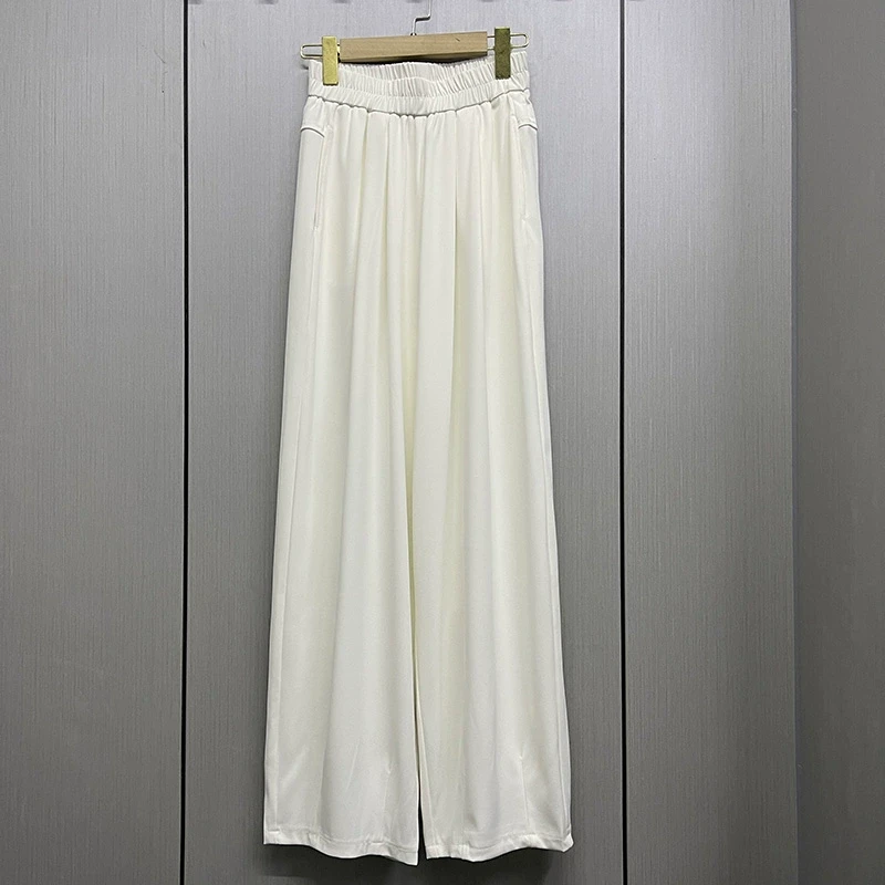 新款时尚松紧高腰阔腿裤女宽松裤子气质百搭显瘦垂感休闲长裤