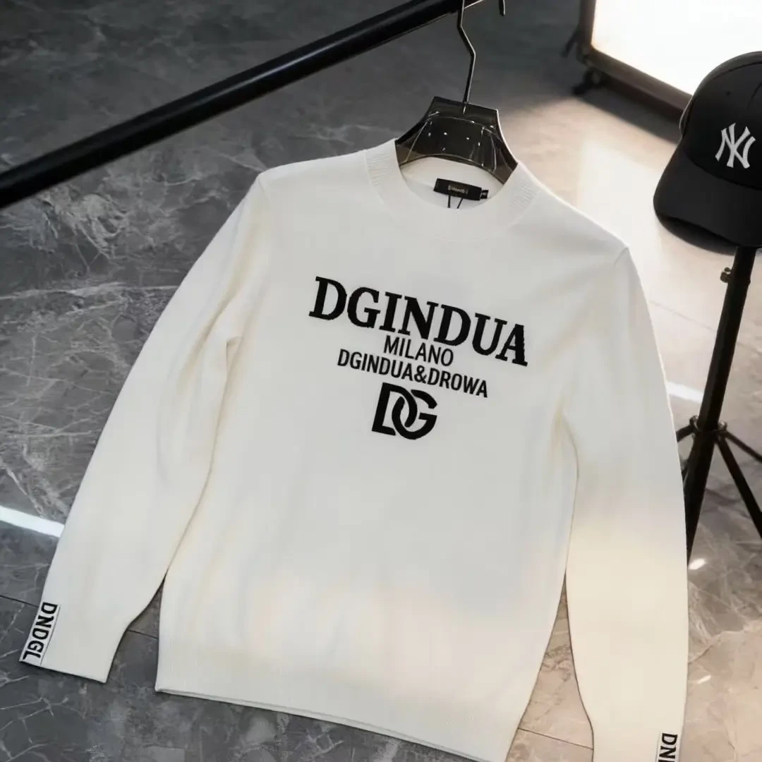 秋冬新款男士加绒圆领刺绣潮流百搭长袖