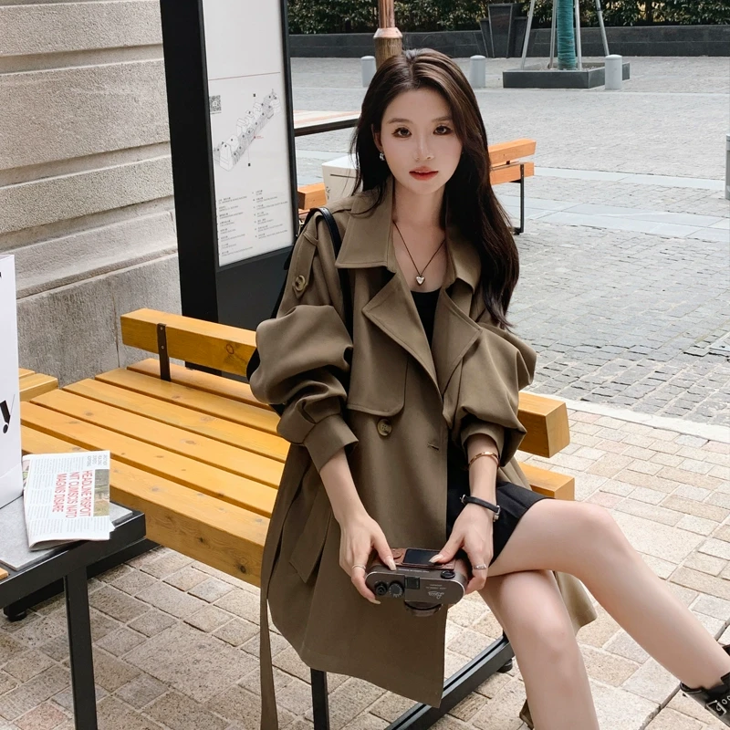 黑色短款风衣外套女2025春季新款盐系穿搭显瘦气质小个子百搭上衣