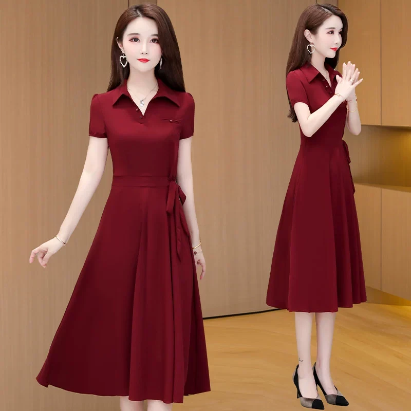 五一喜婆婆婚宴装连衣裙女夏季2025新款高端品牌妈妈红色礼服裙子