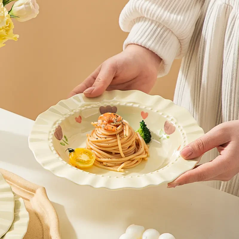 紫郁金香草帽盘家用菜盘陶瓷餐盘意面盘水果沙拉盘牛排西餐盘A142