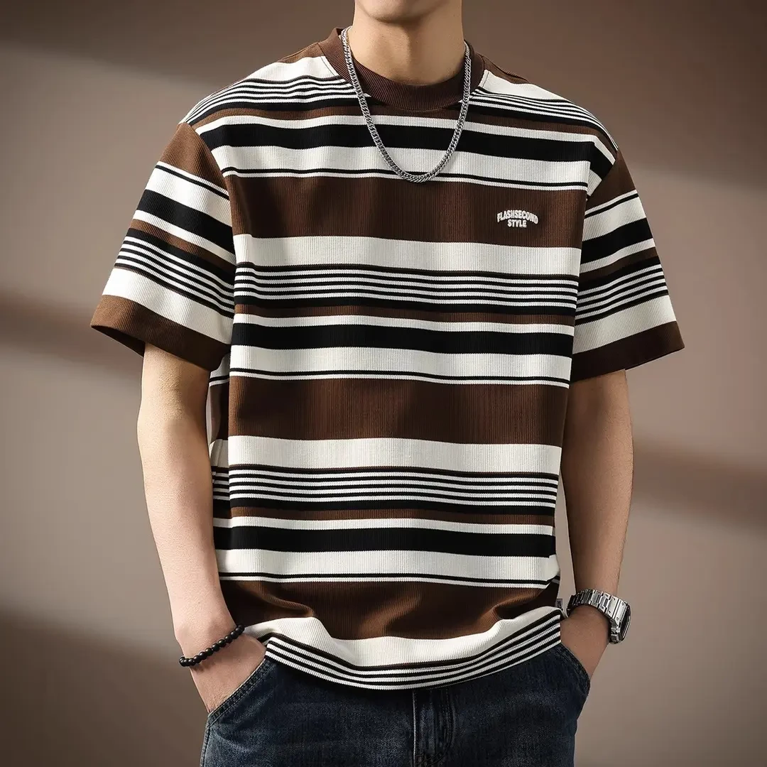 Cebrodz高端肌理感条纹复古海魂衫短袖T恤夏季男夏宽松半袖