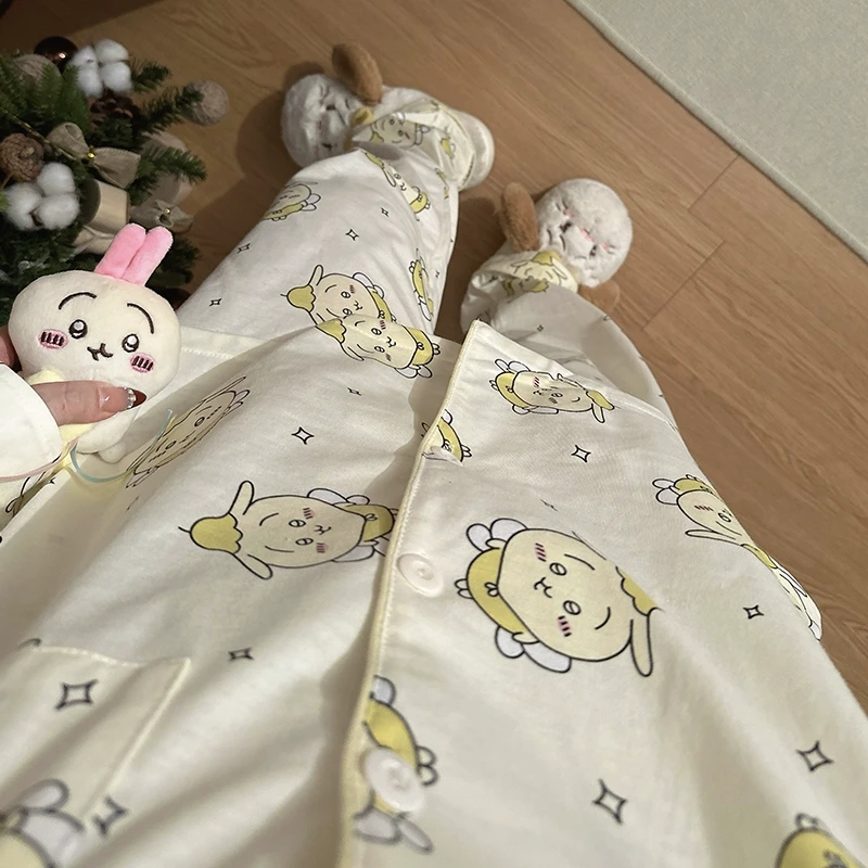 日系乌萨奇睡衣女款春秋2025新款纯棉可爱长袖长裤开衫家居服套装