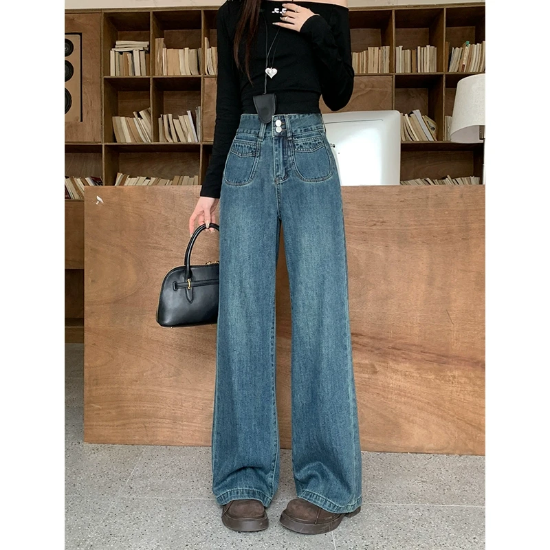 【小曹大码】KX88669高腰阔腿牛仔裤大码胖mm胯大腿粗宽松显瘦长裤