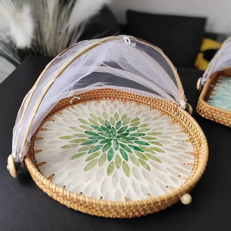 菜罩家用可折叠纱网饭罩带网防蚊苍蝇多功能馒头筐防虫筐贝壳托盘