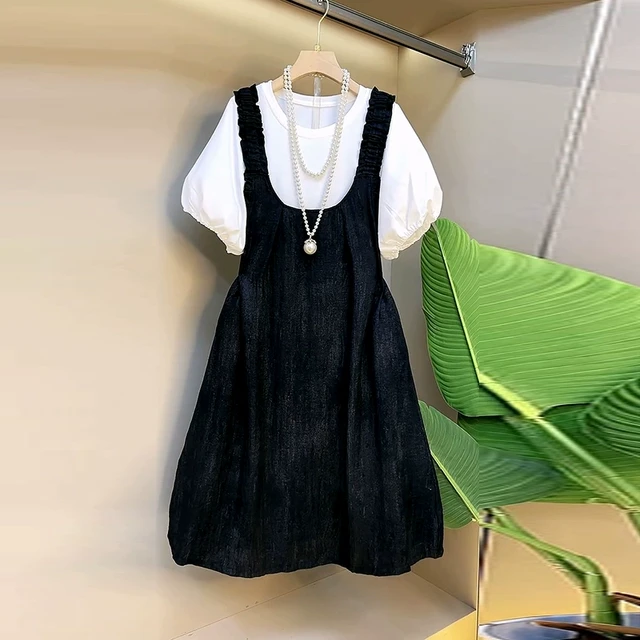 2025夏季新款减龄显瘦大码女装胖MM甜美设计感背带裙打底衫套装潮