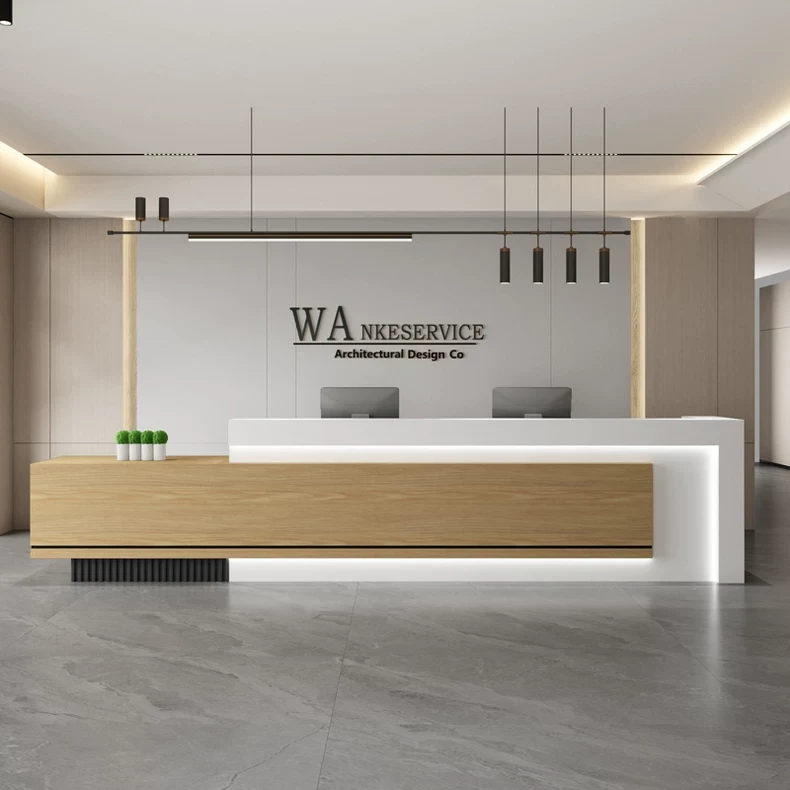 现代轻奢烤漆公司酒店前台接待台房地产售楼处办公区收银柜台定制