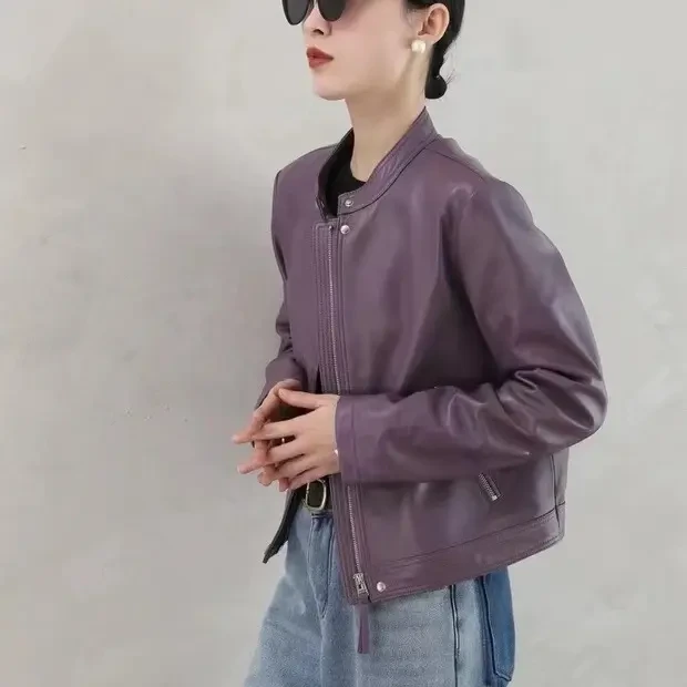 小羊皮皮夹克女士短款皮衣口袋休闲