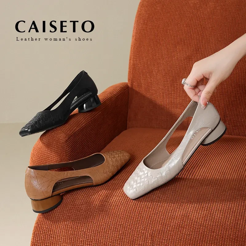 羊皮/3.5cm编织低跟复古凉鞋软底方圆头夏季休闲风一脚蹬25D395