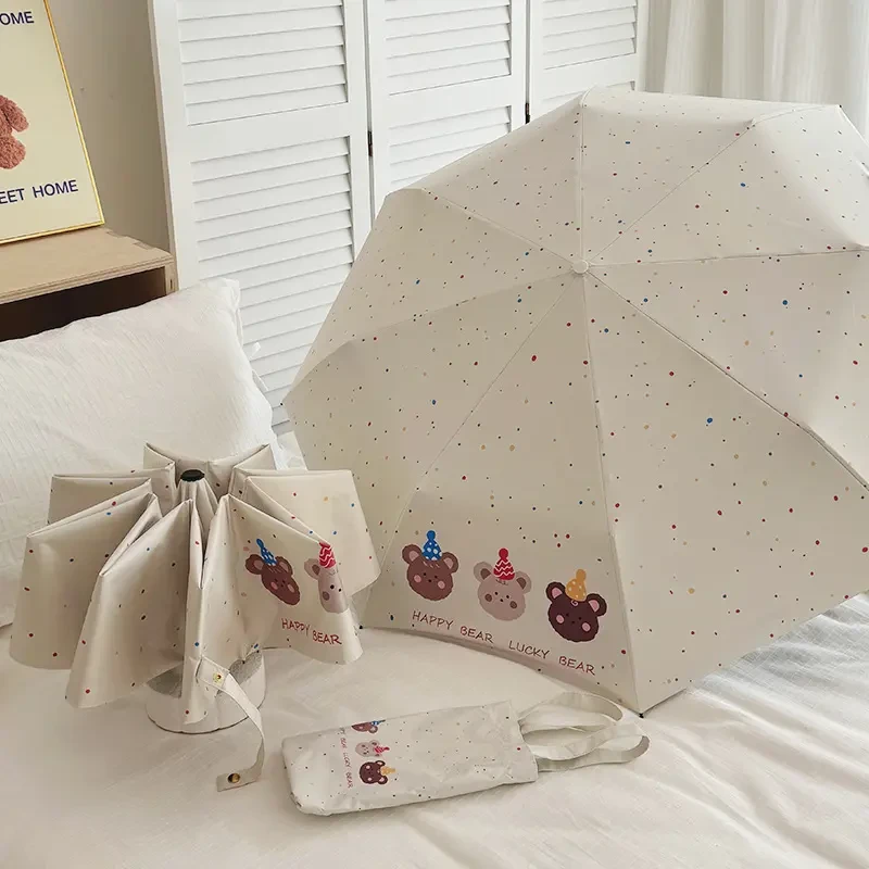 治愈系卡通小熊雨伞女晴雨两用可爱波点全自动太阳伞防晒遮阳学生