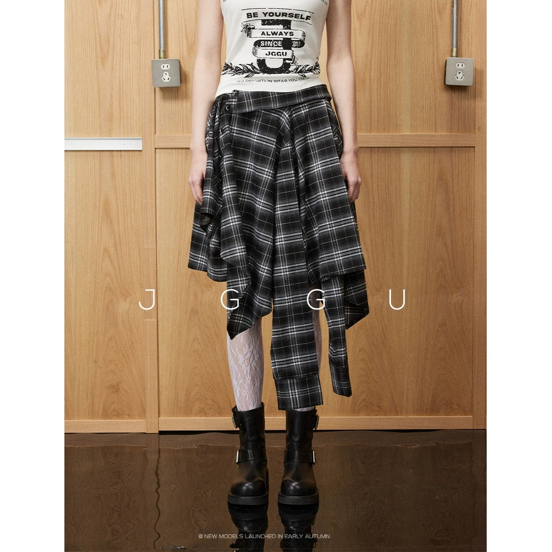 JGGU晶咕黑标【米兰美院生】不规则格纹绑带设计感半裙JG11240333
