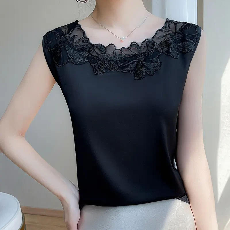 100%桑蚕丝圆领女装吊带背心夏外穿大码女装打底衫西装无袖ZHA02