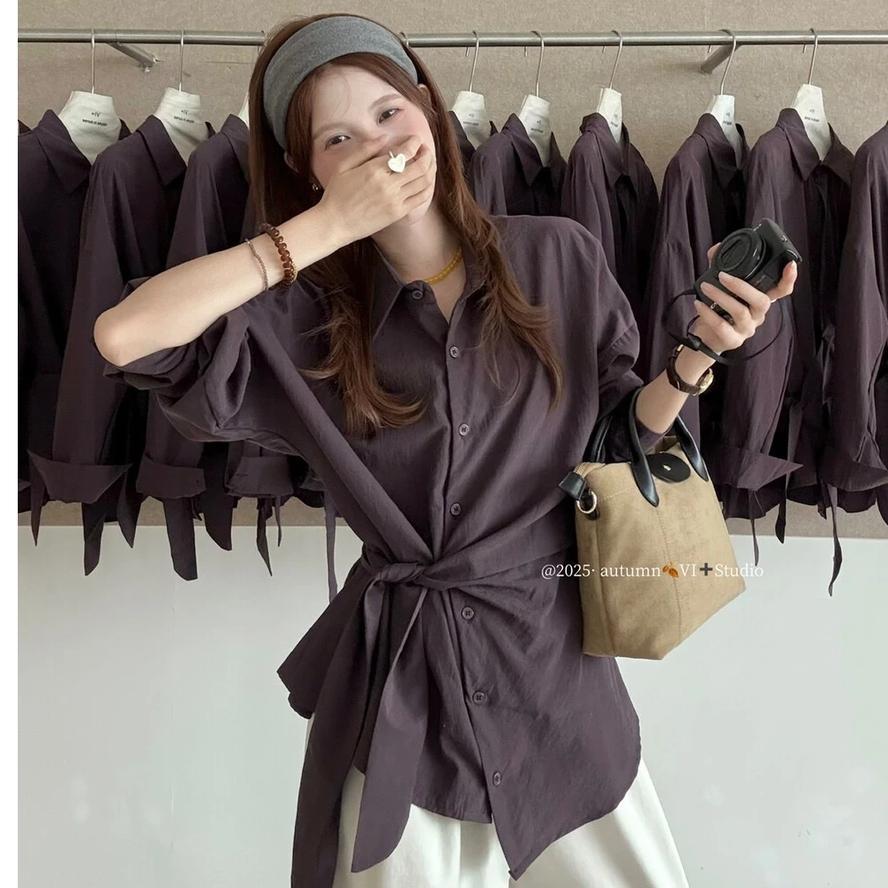 衬衫领常规绑带衬衫袖衬衫女装气质纯欲辣妹风小众炸街高级感女装