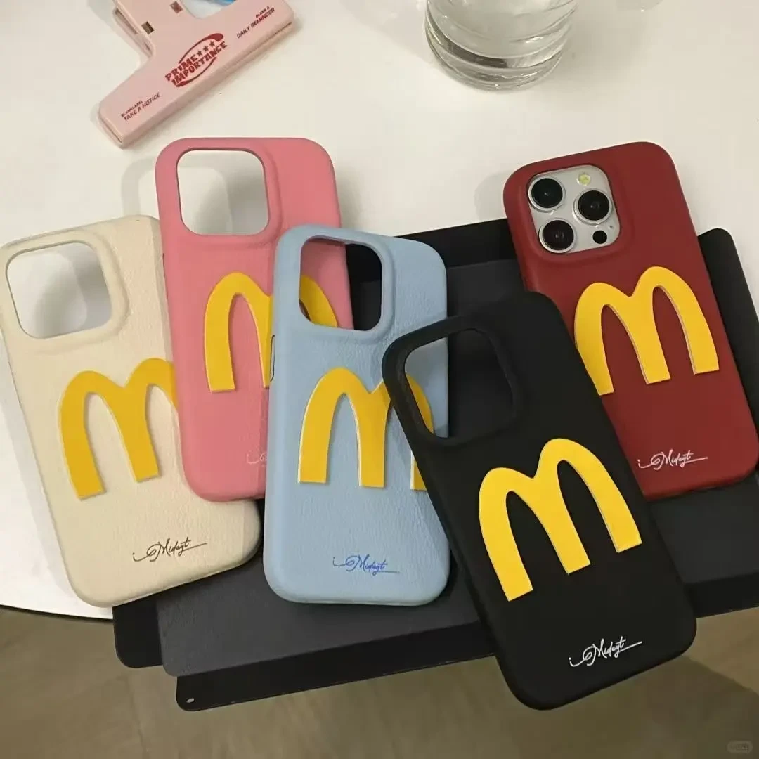 立麦门M字皮革纹适用iPhone16promax手机壳15全包14硅胶13pro创意