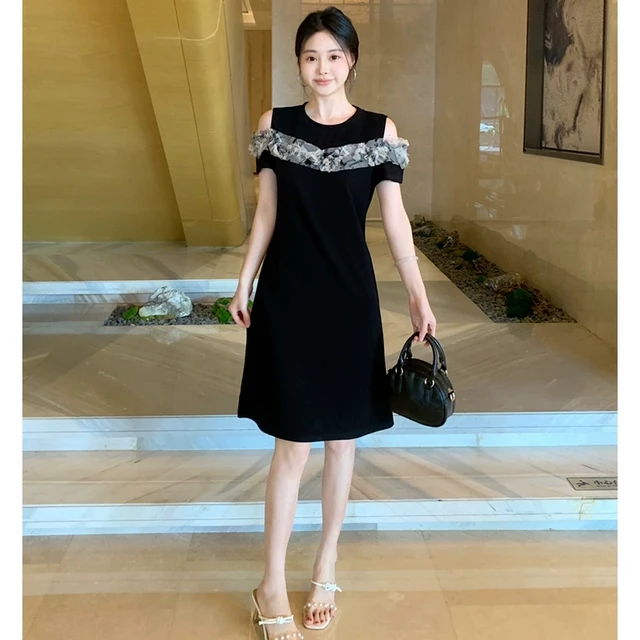 2025夏季新款法式显瘦黑色休闲裙时尚花古风女装夏天裙子套装女款