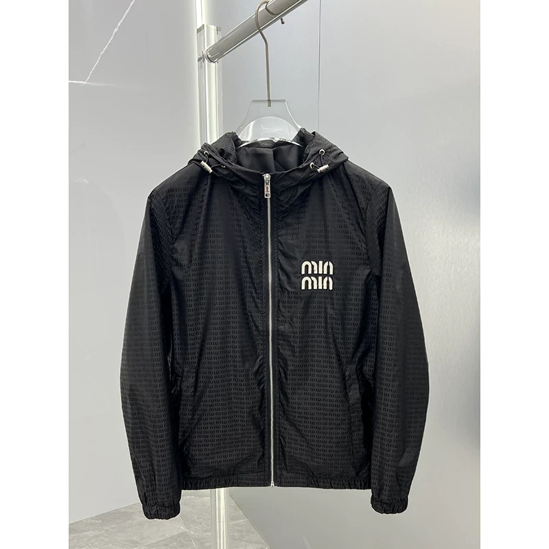 欧洲站高端潮牌欧货2025春季时尚字母暗花纹修身连帽男士夹克外套