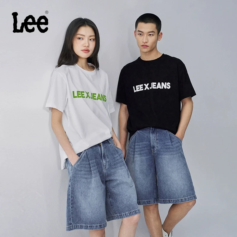 Lee25早春宽松版单褶设计中浅蓝男女同款牛仔短裤潮流A08125