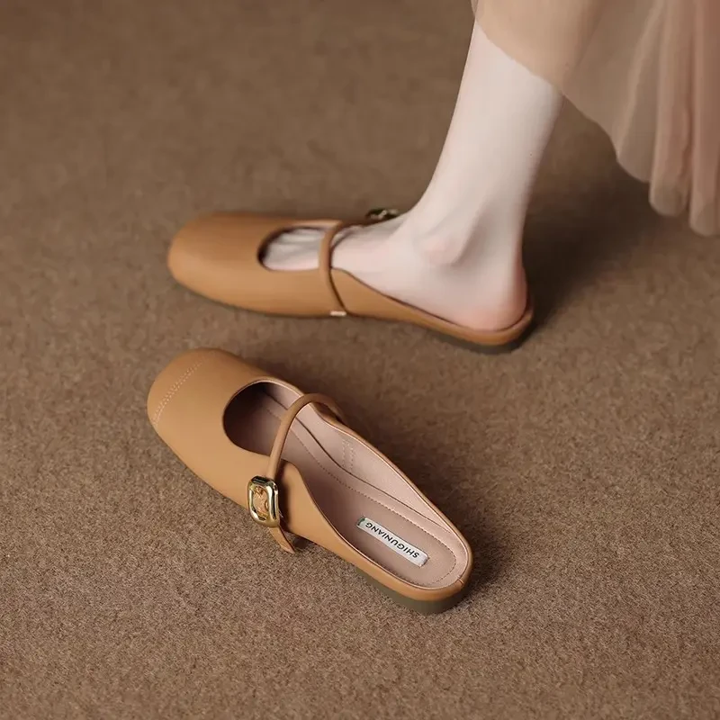 羊皮革~超软一脚蹬包头半拖鞋女夏季外穿温柔孕妇软底平底凉拖鞋