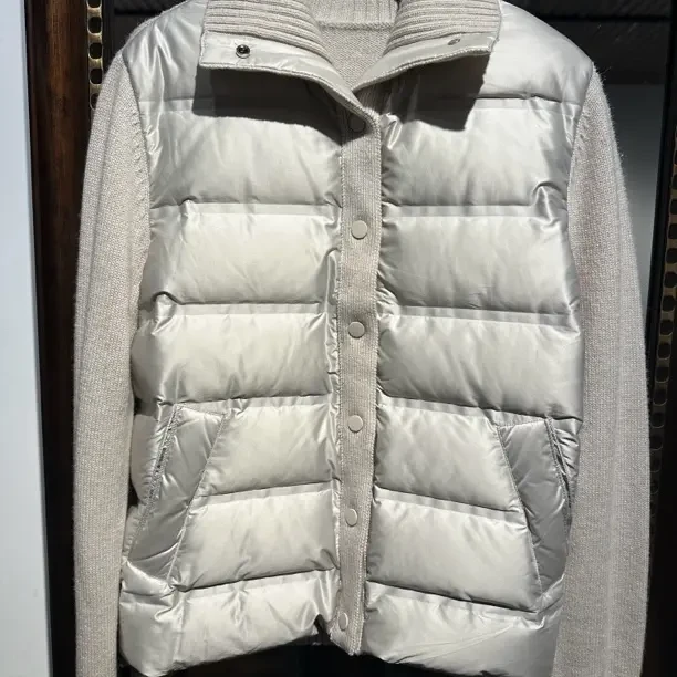 秋冬羊毛拼接白鹅绒纯色保暖立领羽绒外套