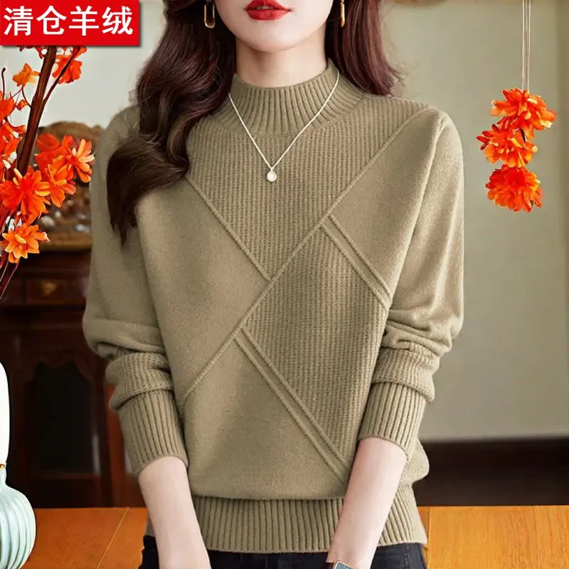 鄂尔多斯市纯100羊绒衫女秋冬季新款中年时尚女士加厚羊毛衫毛衣