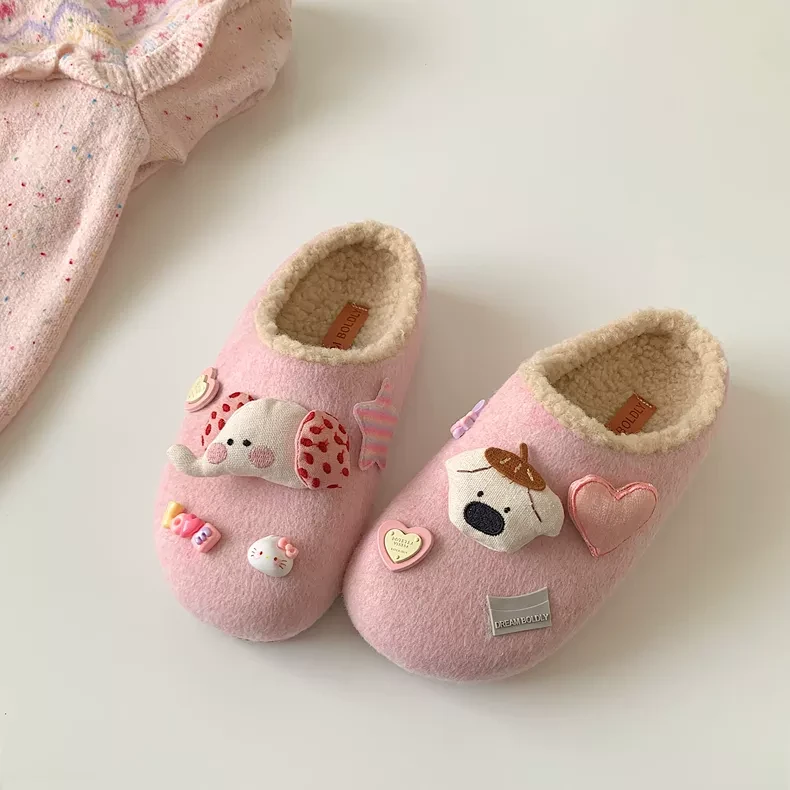 可爱粉色卡通厚底毛毛拖鞋女2025冬季新款百搭外穿防滑包头勃肯鞋