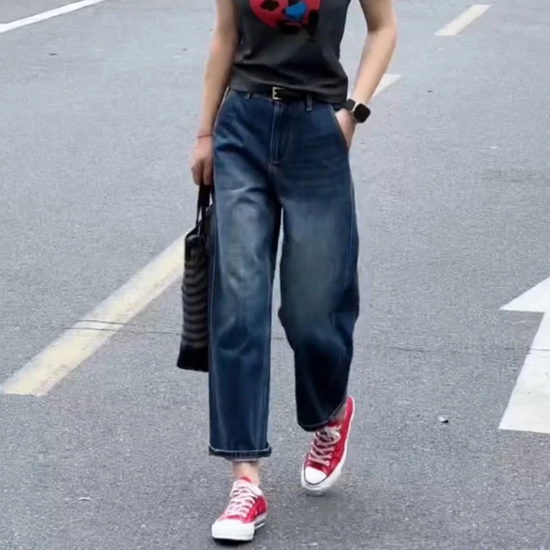 牛仔裤女2025春季新款裤子显瘦高腰爆款九分裤时尚百搭宽松直筒裤