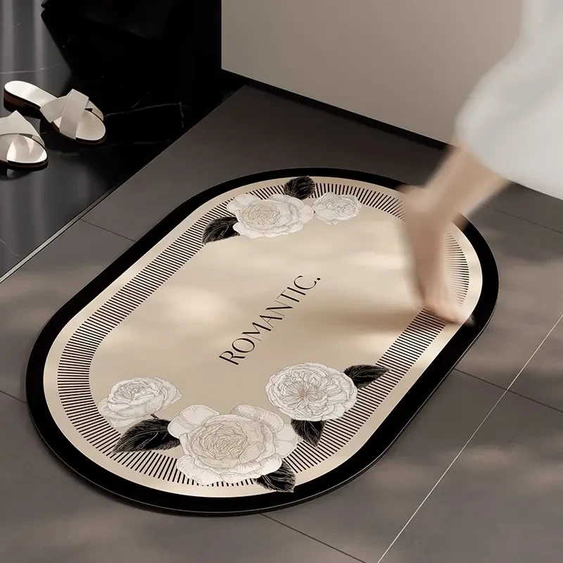 卫生间家用浴室吸水防滑垫门口软硅藻泥防滑速干脚垫子简约玫瑰