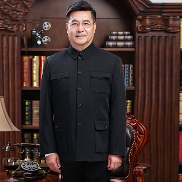 百力尼中山装男中老年人上衣中国风外套加厚加绒爷爷装中山服秋冬