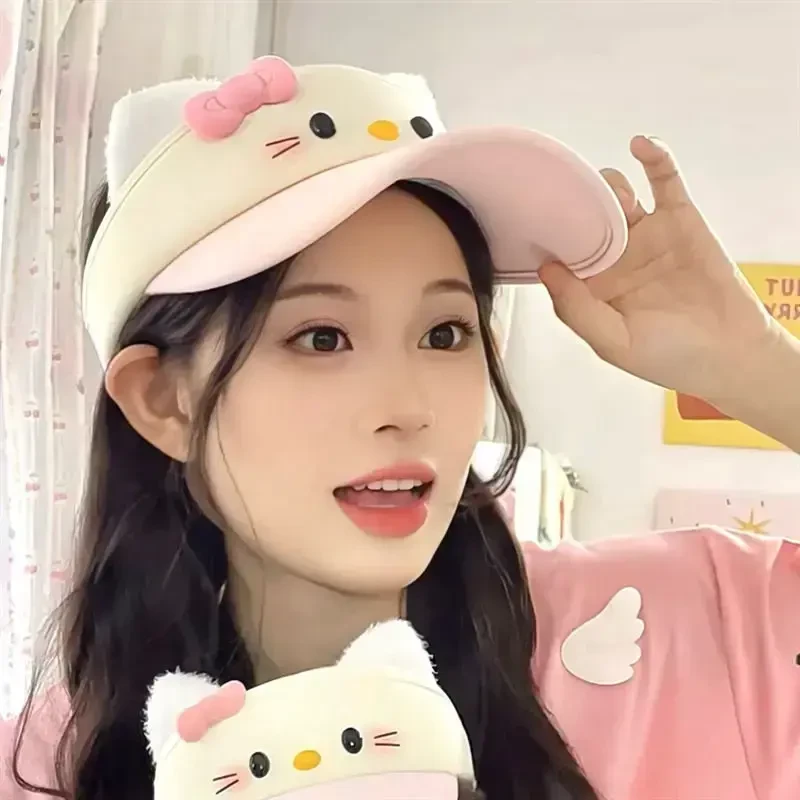 可爱HelloKitty帽子女夏季防紫外线防晒空顶帽女款太阳帽遮阳帽LQ